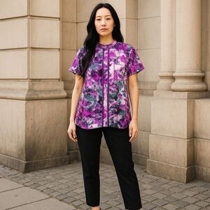 Simply Vera Vera Wang Purple Graphic Boxy 3/4 Button Down Shirt